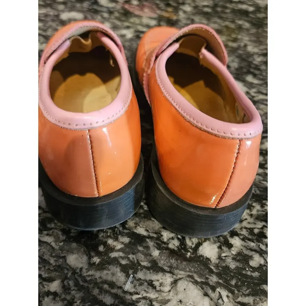 Aster orange pink patent leather penny loafers made in France little girls us 11